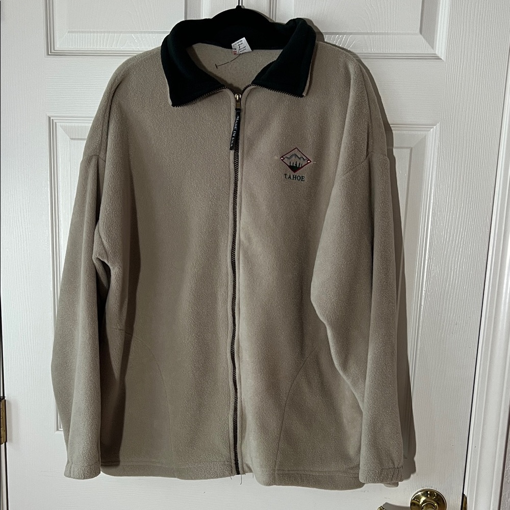 Vintage Made in USA Men's Beige Fleece LAKE TAHOE Full Zip Jacket, Sz XL